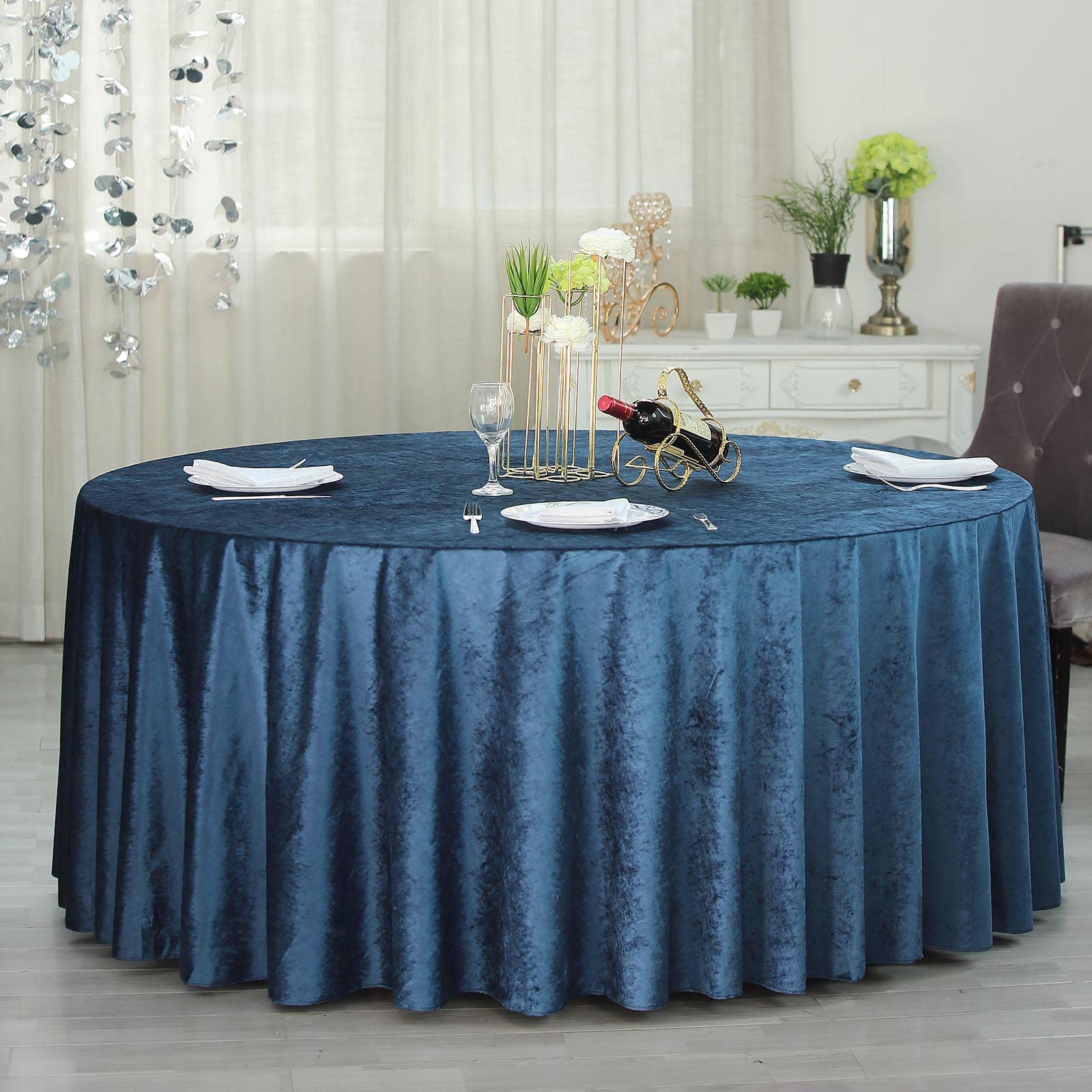 Tableclothsfactory 120 Inch Navy Blue Round Tablecloth - Premium Velvet Table Cloth for Wedding, Party, Banquet, and Events