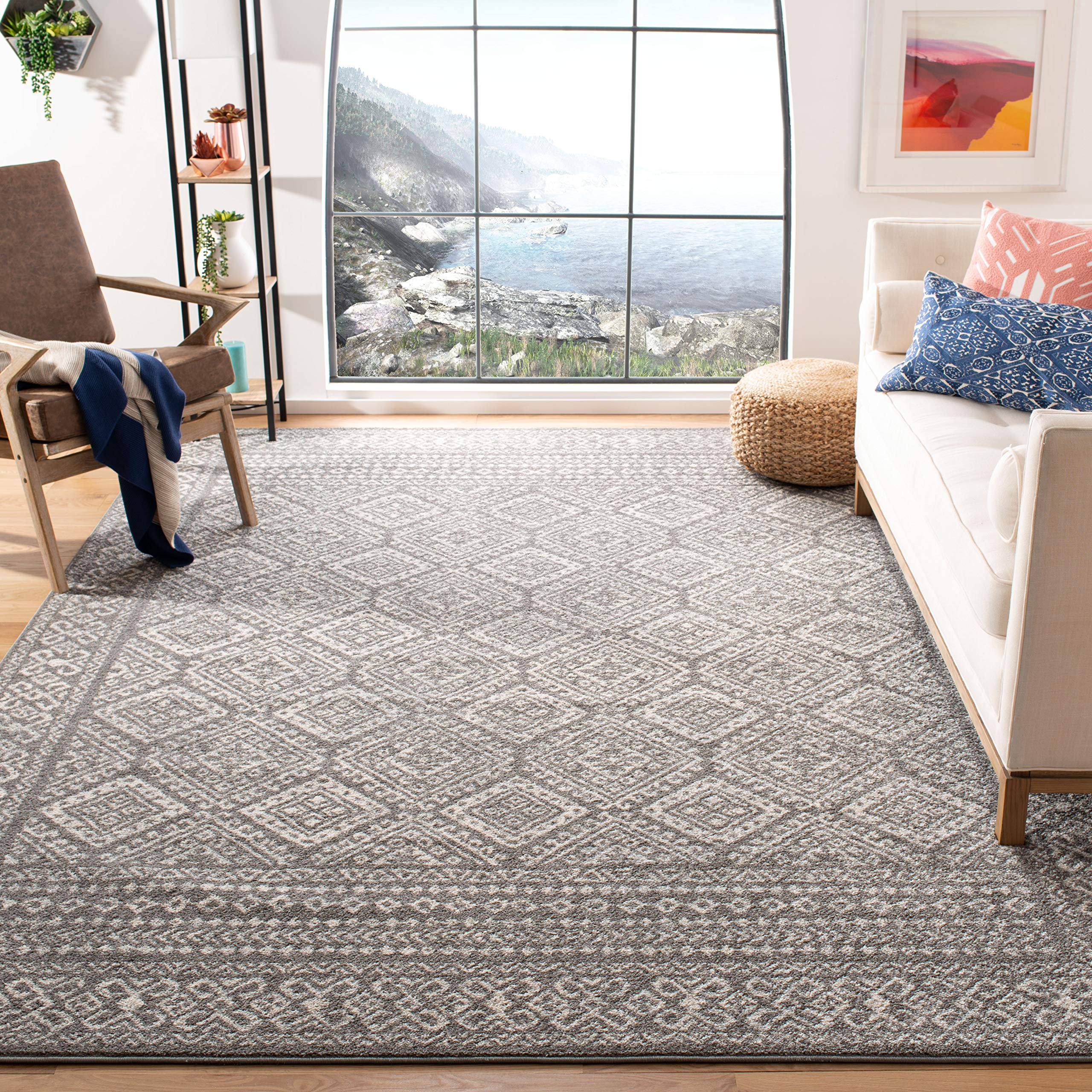 SAFAVIEH Tulum Collection Area Rug - 6' x 9', Dark Grey & Ivory, Moroccan Boho Distressed Design, Non-Shedding & Easy Care, Ideal for High Traffic Areas in Living Room, Bedroom (TUL264F)