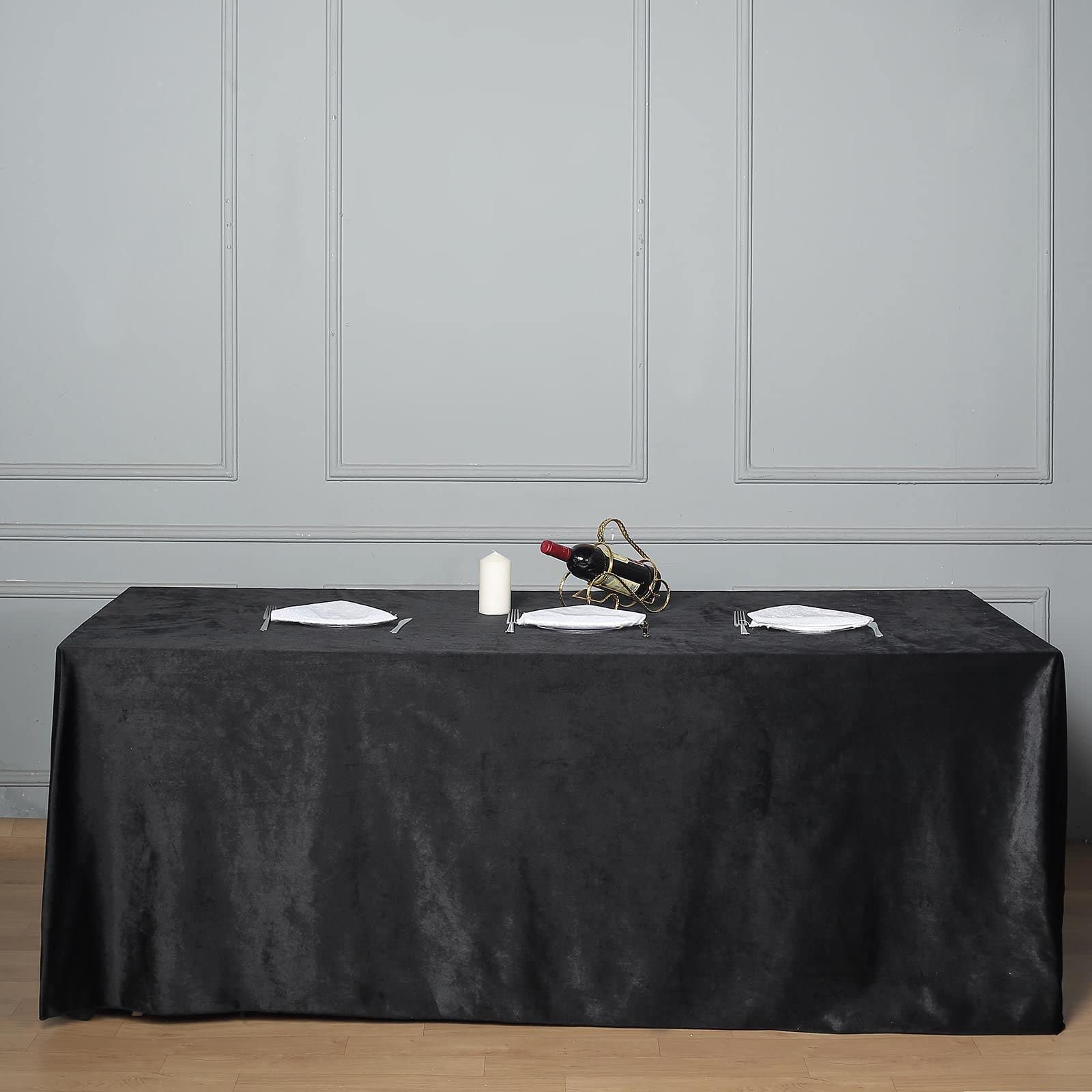 Tableclothsfactory 90 x 156 Inch Black Rectangle Tablecloth - Premium Velvet Table Cloth for Wedding, Party, Banquet, and Events