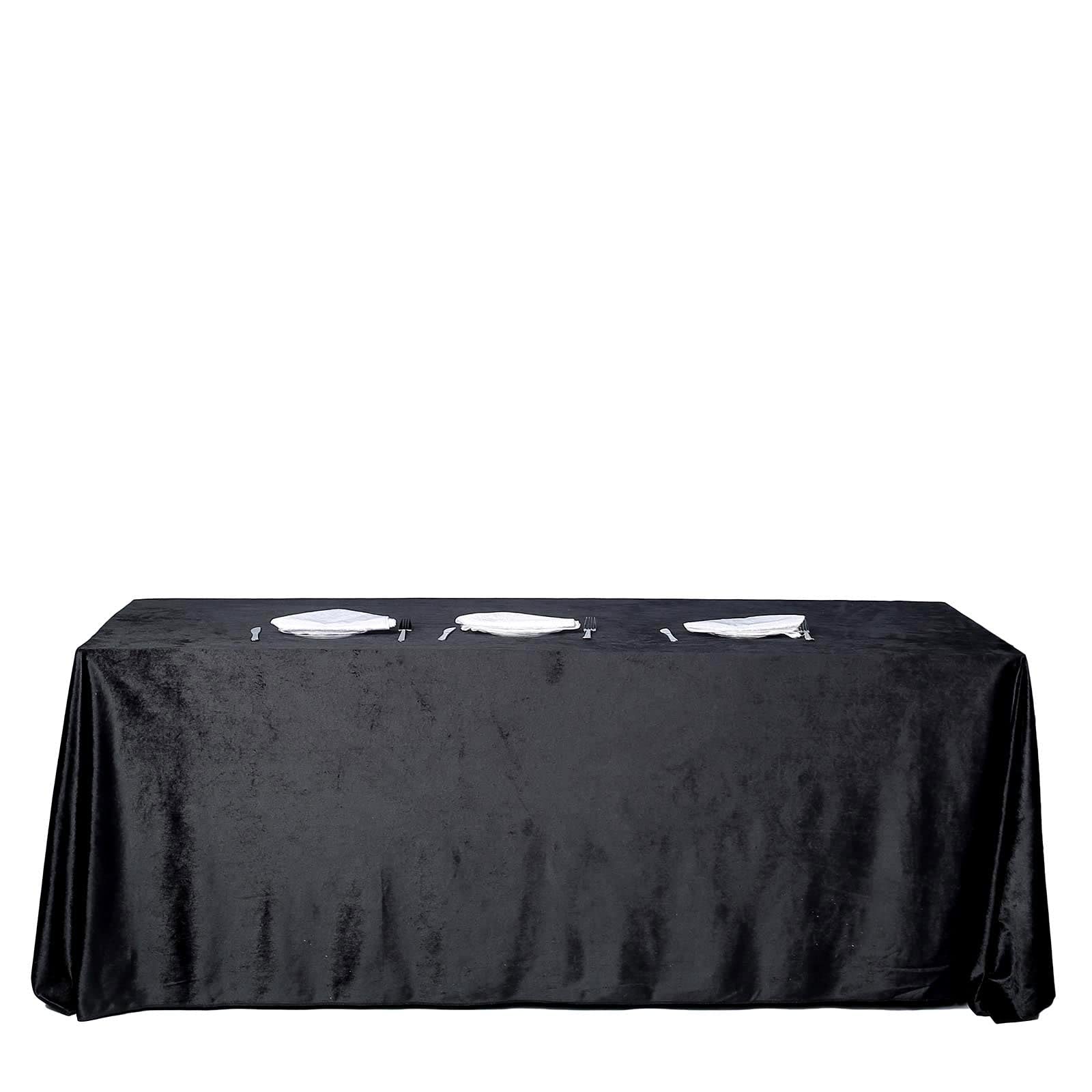 Tableclothsfactory 90 x 156 Inch Black Rectangle Tablecloth - Premium Velvet Table Cloth for Wedding, Party, Banquet, and Events