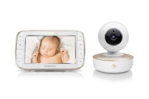motorola video baby monitor - wide angle hd camera with infrared night vision and remote pan, tilt, zoom - 5-inch lcd color display with split screen view, room temperature and sound alert mbp50-g