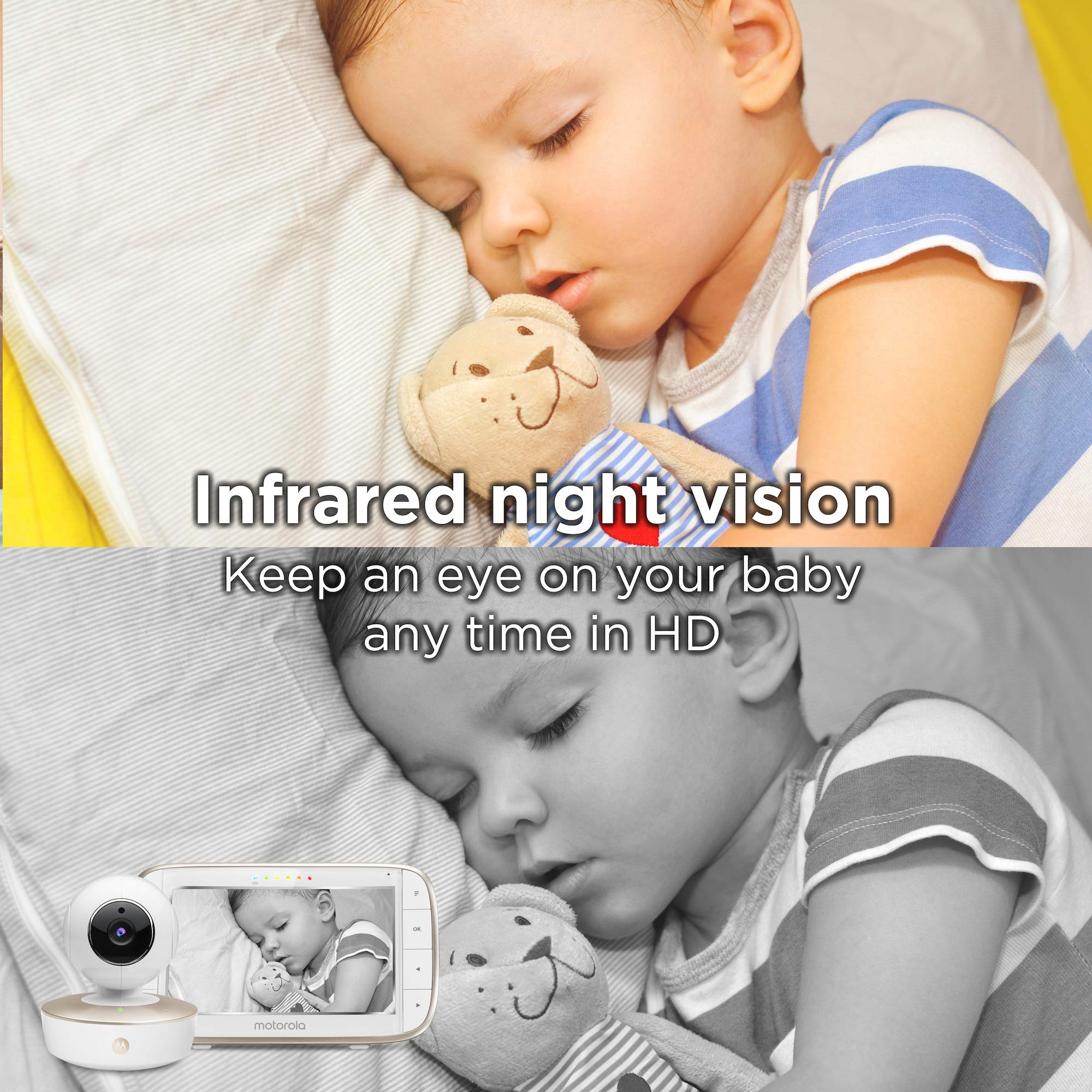 Motorola Video Baby Monitor - Wide Angle HD Camera with Infrared Night Vision and Remote Pan, Tilt, Zoom - 5-Inch LCD Color Display with Split Screen View, Room Temperature and Sound Alert MBP50-G