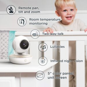 Motorola Video Baby Monitor - Wide Angle HD Camera with Infrared Night Vision and Remote Pan, Tilt, Zoom - 5-Inch LCD Color Display with Split Screen View, Room Temperature and Sound Alert MBP50-G