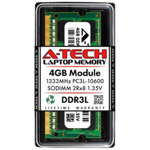 a-tech 4gb ddr3/ddr3l 1333mhz pc3-10600 laptop ram sodimm module | 2rx8 1.35v non-ecc unbuffered 204-pin memory upgrade stick