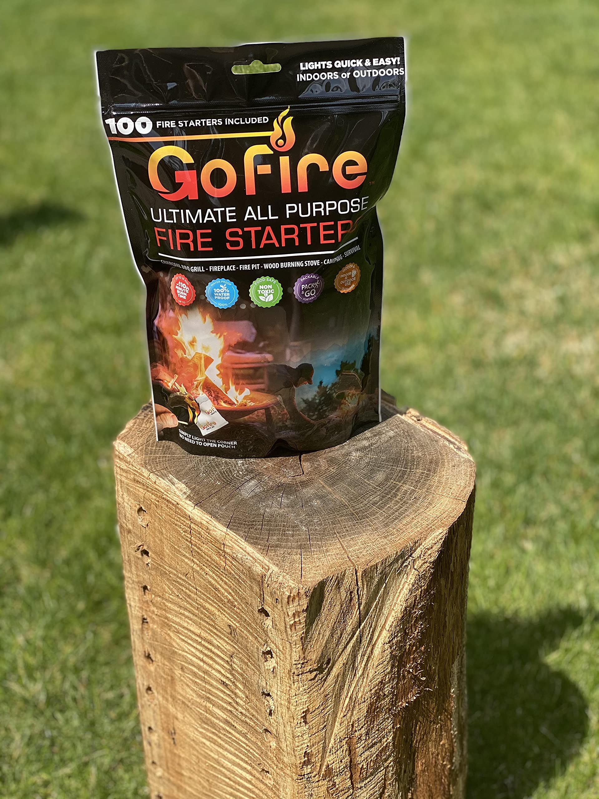 GOFIRE: Ultimate All Purpose Fire Starter- Non-Toxic, Earth-Friendly, Portable, Weather-Proof Fire Starter for Camping, Hiking, Backpacking, Fireplaces, Wood Stoves and More! 100 Fire Starters