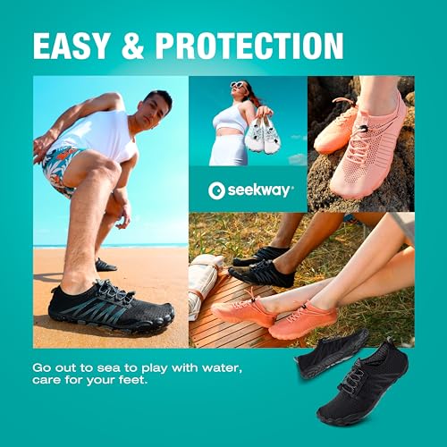 SEEKWAY Water Shoes Men Women Adult Quick-Dry Aqua Sock Barefoot for Beach Swim River Pool Lake Hiking Kayaking Surfing SP001(U) 406Black Size 6 Women/5 Men