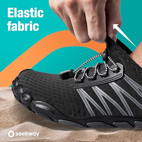 SEEKWAY Water Shoes Men Women Adult Quick-Dry Aqua Sock Barefoot for Beach Swim River Pool Lake Hiking Kayaking Surfing SP001(U) 406Black Size 6 Women/5 Men