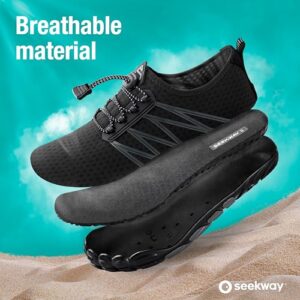 SEEKWAY Water Shoes Men Women Adult Quick-Dry Aqua Sock Barefoot for Beach Swim River Pool Lake Hiking Kayaking Surfing SP001(U) 406Black Size 6 Women/5 Men