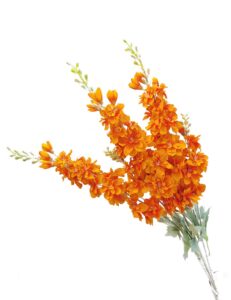 suandsu 3pcs artificial delphinium ajacis flowers fake violet silk flower table kitchen home garden party wedding decoration orange