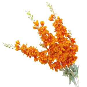 Suandsu 3pcs Artificial Delphinium Ajacis Flowers Fake Violet Silk Flower Table Kitchen Home Garden Party Wedding Decoration Orange