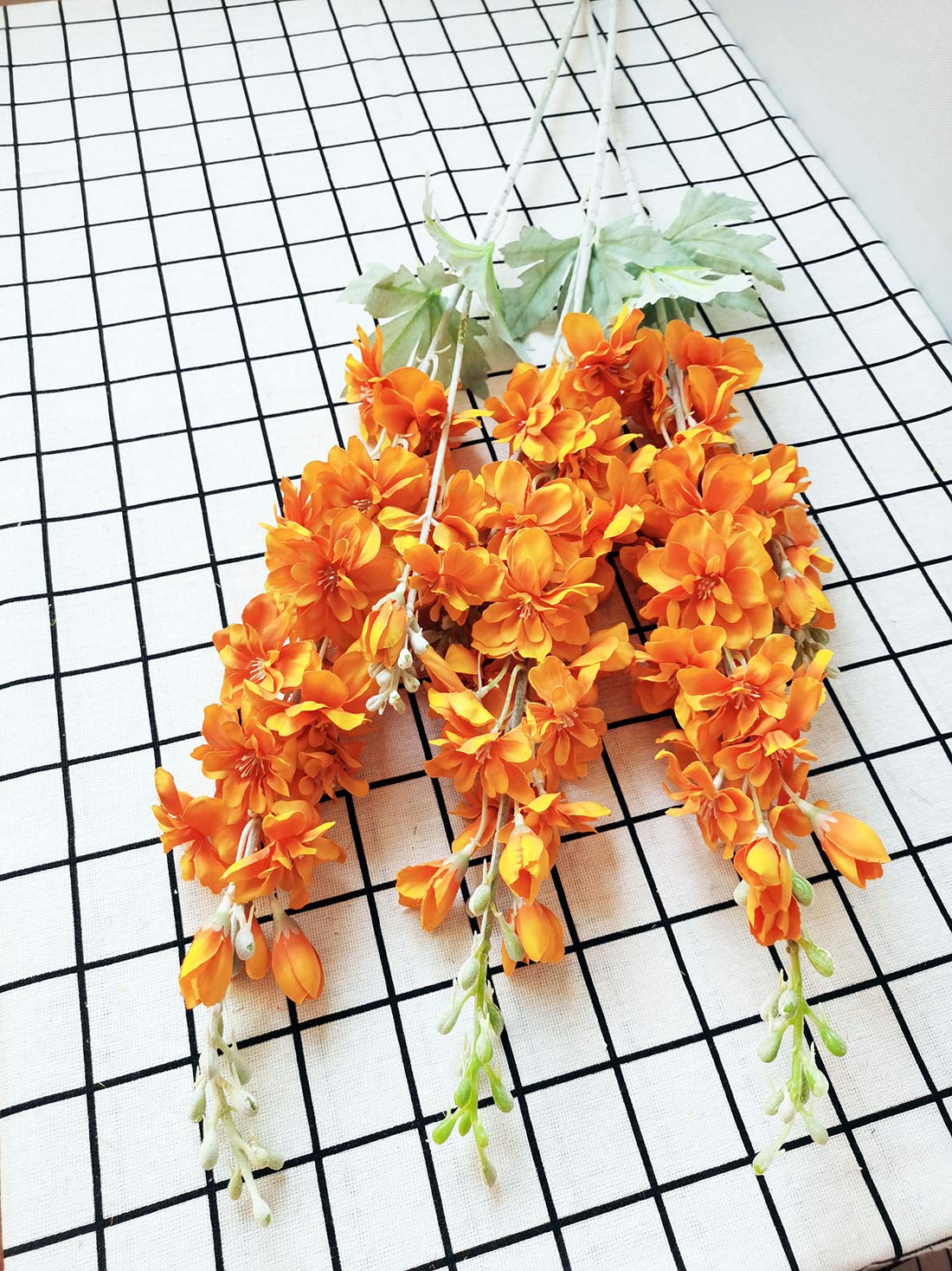 Suandsu 3pcs Artificial Delphinium Ajacis Flowers Fake Violet Silk Flower Table Kitchen Home Garden Party Wedding Decoration Orange