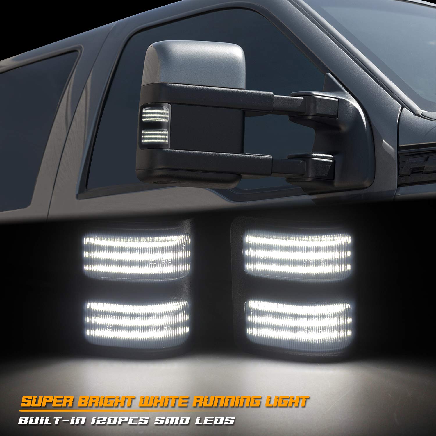 RUXIFEY Sequential Switchback Side Mirror Marker Lights 3-Row LED Turn Signals Compatible with Ford F250 F350 F450 Super Duty 2008-2016