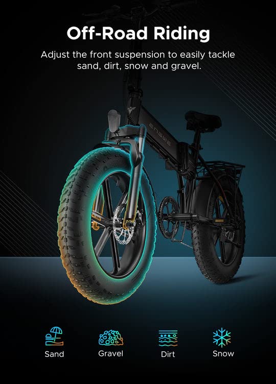 ENGWE 750W Folding Electric Bike for Adults 20" 4.0 Fat Tire Mountain Beach Snow Bicycles Aluminum Electric Scooter 7 Speed Gear E-Bike with Detachable Lithium Battery 48V 13AH Up to 28MPH 75Mile