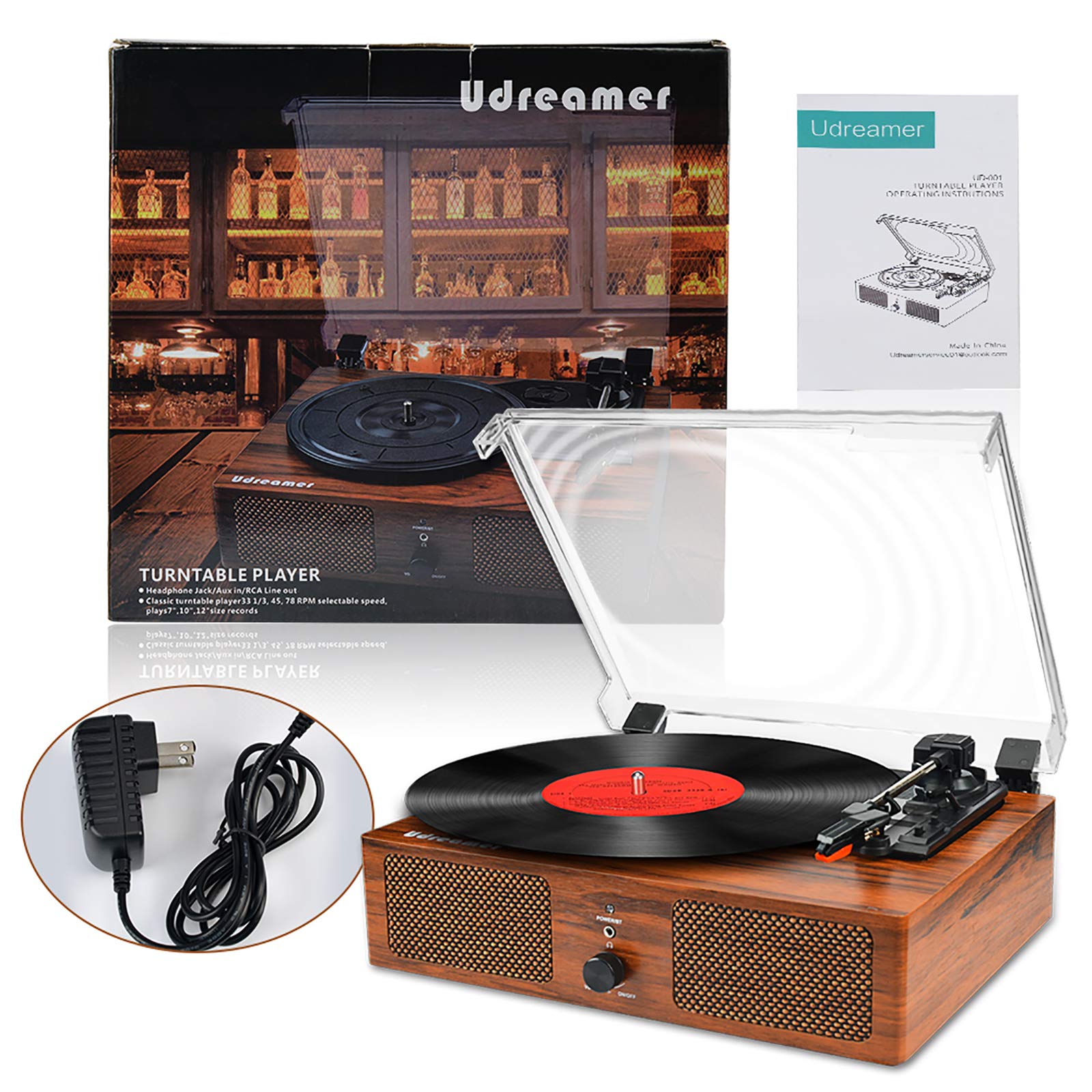 Vinyl Record Player Wireless Turntable with Built-in Speakers and USB Belt-Driven Vintage Phonograph Record Player 3 Speed for Entertainment and Home Decoration