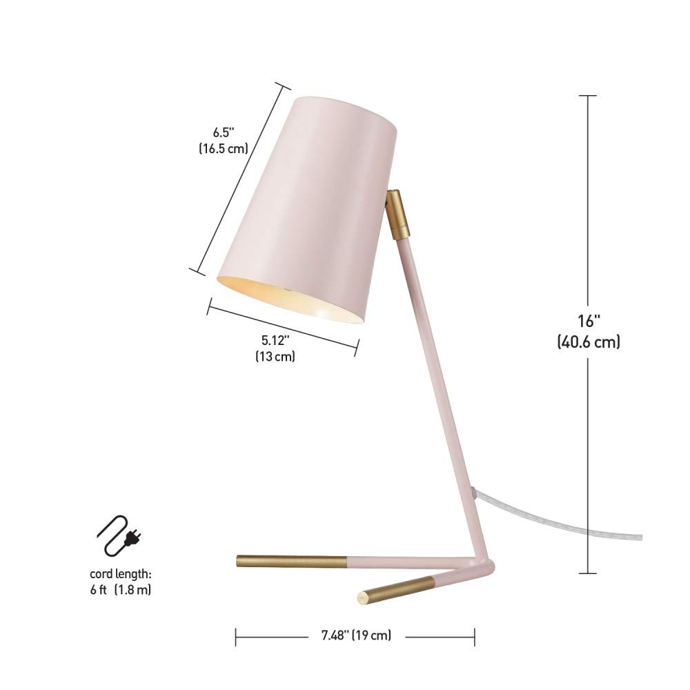 Globe Electric 67338 Novogratz x Globe Dobby 16" Desk Lamp, Matte Rose, Matte Gold Legs, Clear Cord, in-Line On/Off Switch, Pink