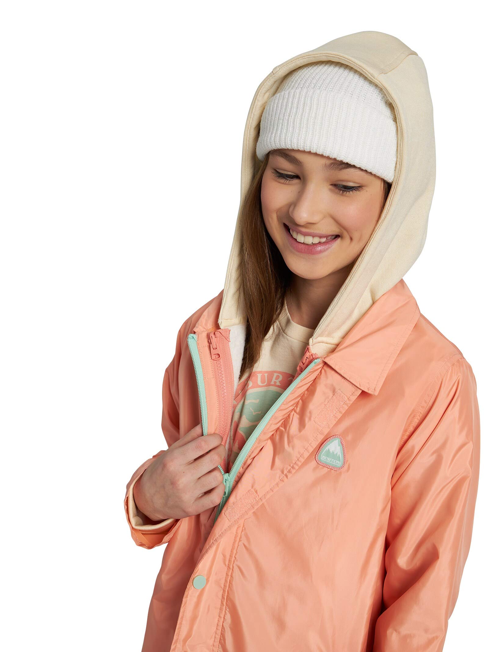 Burton Kids' Ripton Coach Jacket, Pink Dahlia/Creme Brulee Heather, Medium