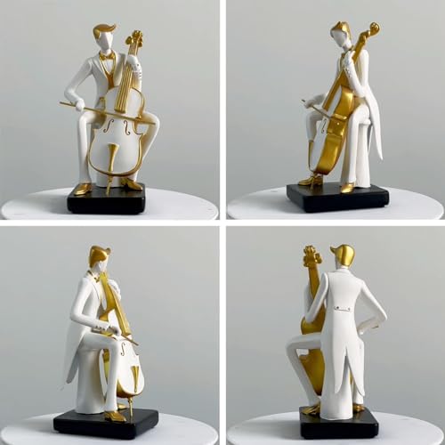 HAUCOZE Music Decor Figurine Cello Statue Modern Sculpture Home Gifts Table Centerpiece Crafts Polyresin Arts 8.5inch