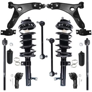 detroit axle - front end 12pc suspension kit for 2000-2004 ford focus 2001 2002 2003, 2 ready struts, 2 lower control arms ball joints, 4 inner & outer tie rods, 2 sway bar links, 2 boots replacement