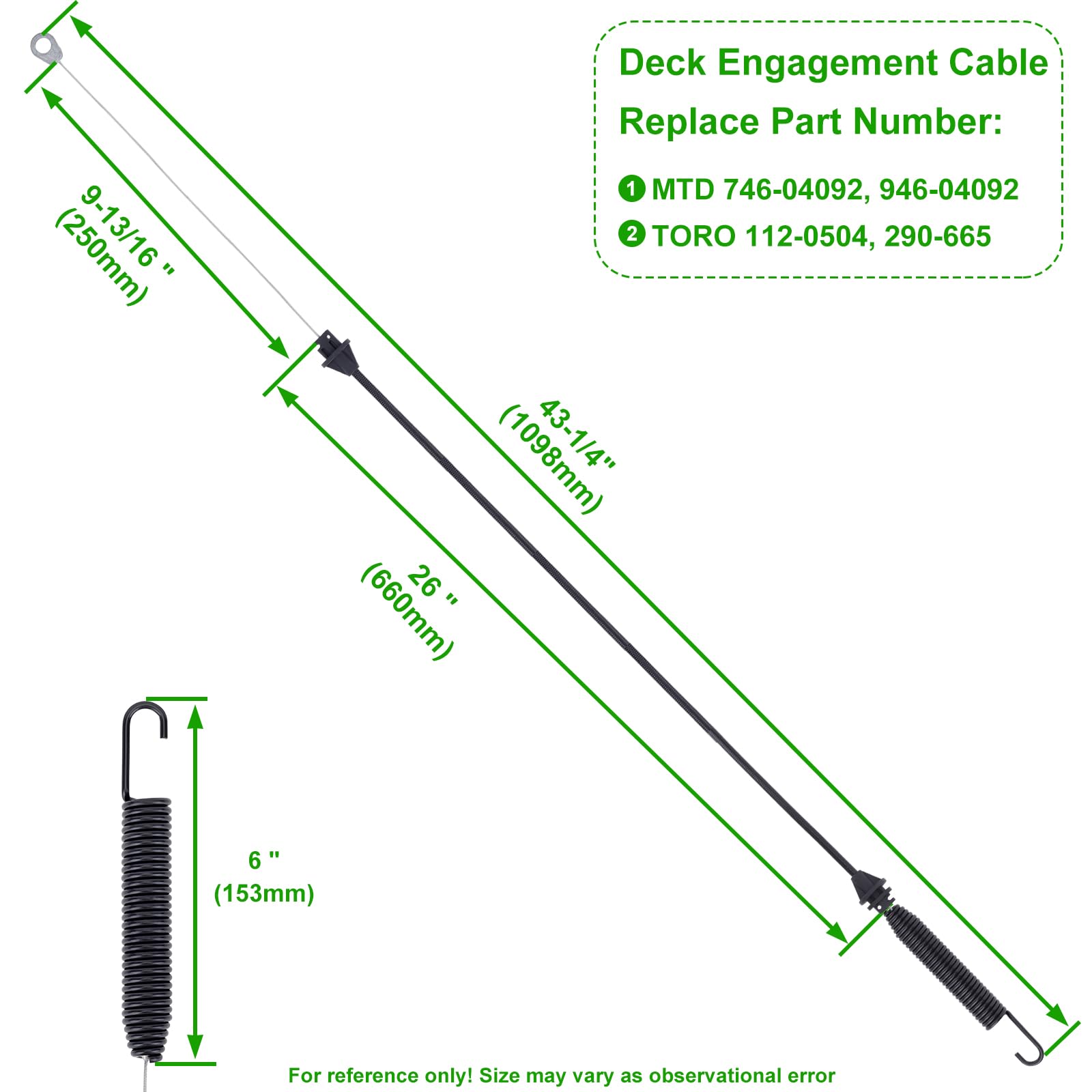 Venseri 946-04092 746-04092 Deck Engagement Cable Replace for Toro 112-0504 LX420 LX425 LX460 42" Pto Cable for MTD Troy-Bilt 946-04092 746-04092 Lawn Mower 42 inch Deck Cable