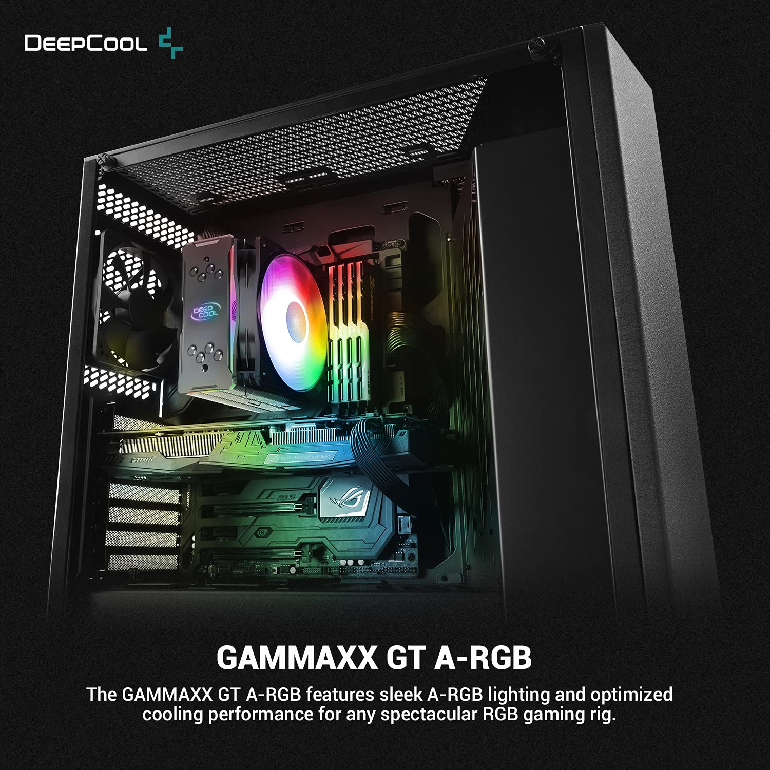 DEEPCOOL GAMMAXX GT A-RGB, CPU Air Cooler, SYNC A-RGB Fan and Black Top Cover, Cable or Motherboard Control Supported, 4 Heatpipes, 120mm A-RGB Fan, Universal Socket Solution