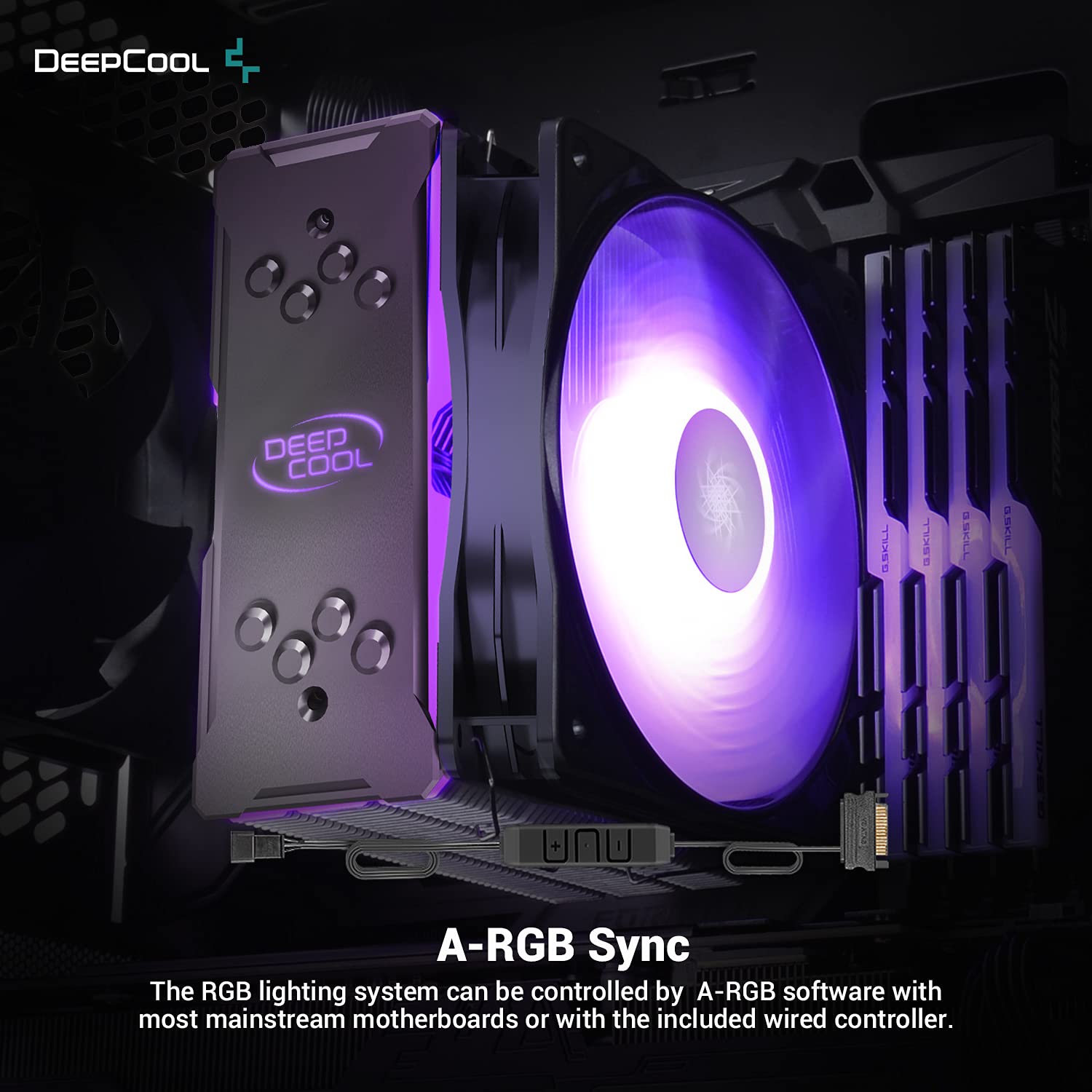 DEEPCOOL GAMMAXX GT A-RGB, CPU Air Cooler, SYNC A-RGB Fan and Black Top Cover, Cable or Motherboard Control Supported, 4 Heatpipes, 120mm A-RGB Fan, Universal Socket Solution