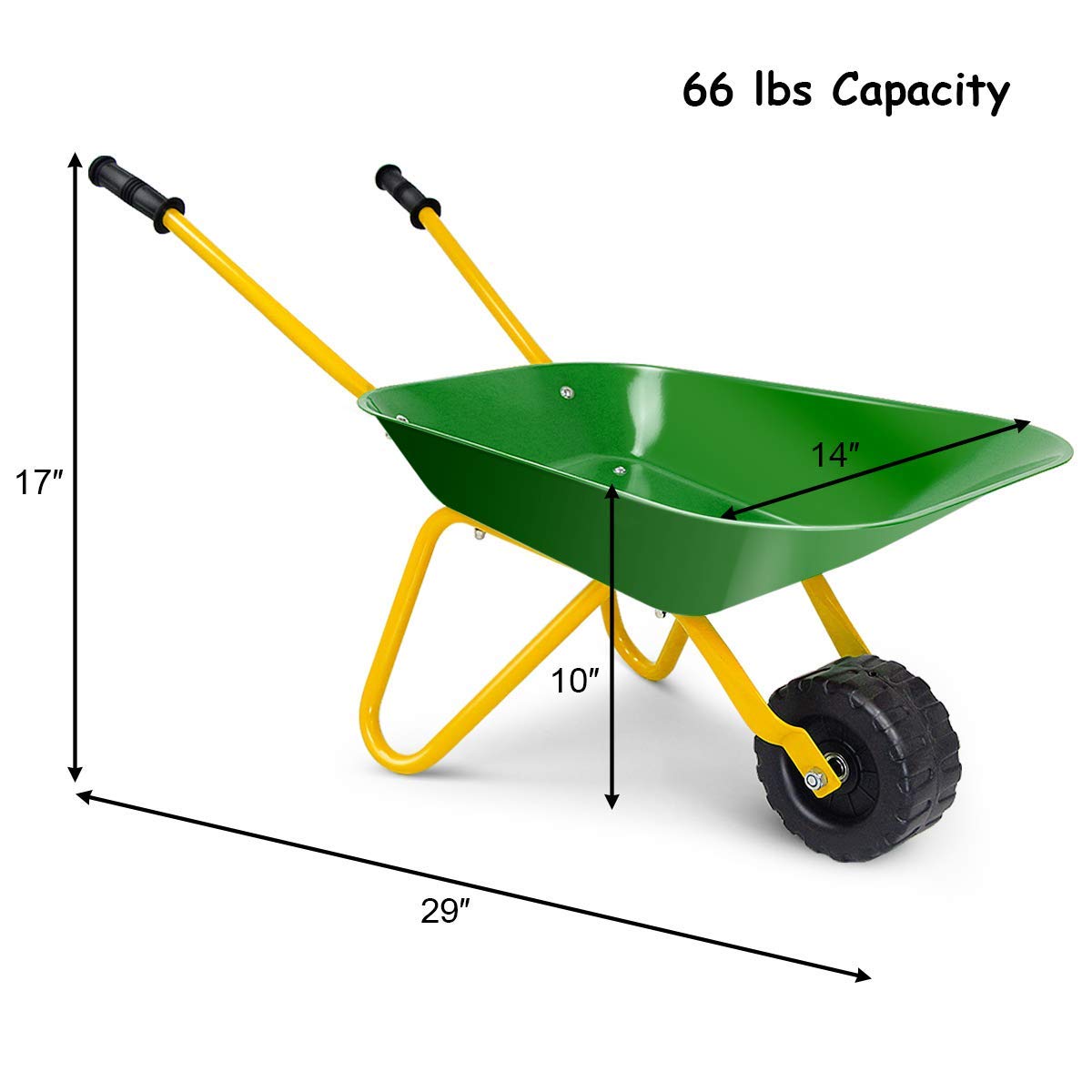 Nightcore Kids Metal Wheelbarrow, Metal Construction Toys Kart, Yard Rover Steel Tray, Tote Dirt, Tools, Leaves in Garden for Toddlers (Green)