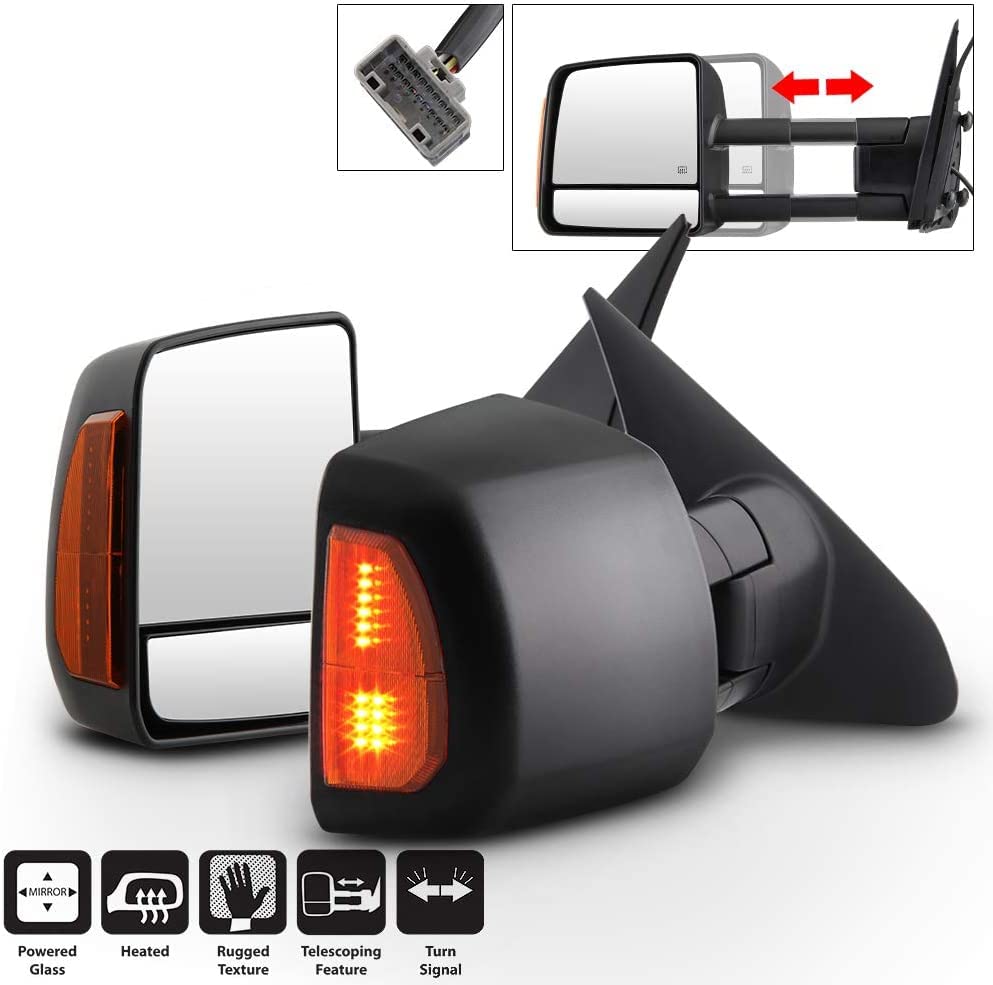 ACANII - [Telescoping Power Heat LED Signal Towing Mirrors Driver+Passenger Side For 2008-2017 Toyota Tundra/Sequoia