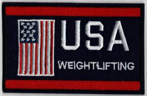 weightlifting team usa embroidered iron-on patch size 4" x 2 1/2". usa olympics