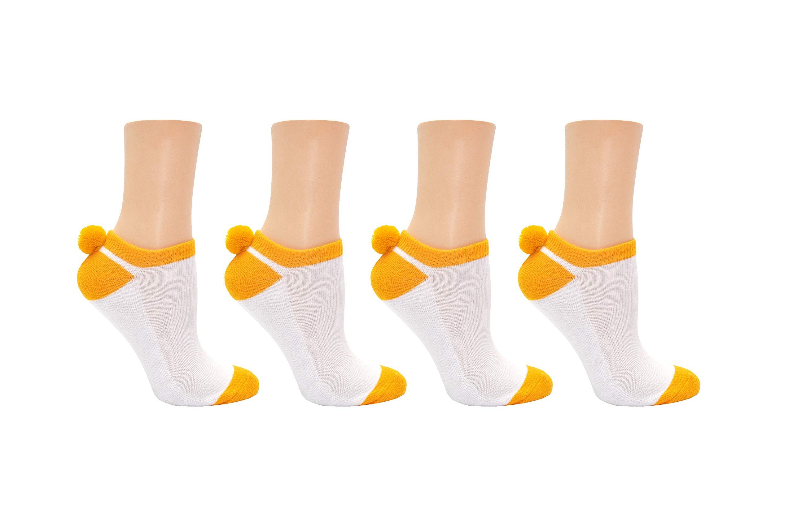 Everything Legwear Sock House Co. Pom Pom Socks (4 Pair) - Team Spirit Athletic Socks - Fits Ladies Shoe Size: 4-10 (Gold)