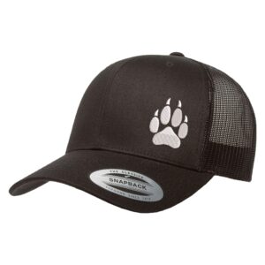 Love Sketches Embroidered Wolf Paw Trucker Snapback Cap Mesh Back Men and Women (Black - PAWwhite)