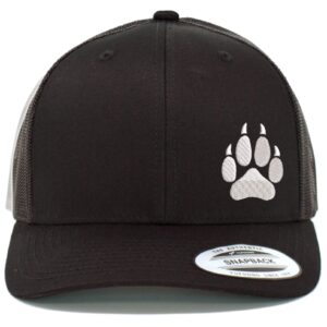 Love Sketches Embroidered Wolf Paw Trucker Snapback Cap Mesh Back Men and Women (Black - PAWwhite)