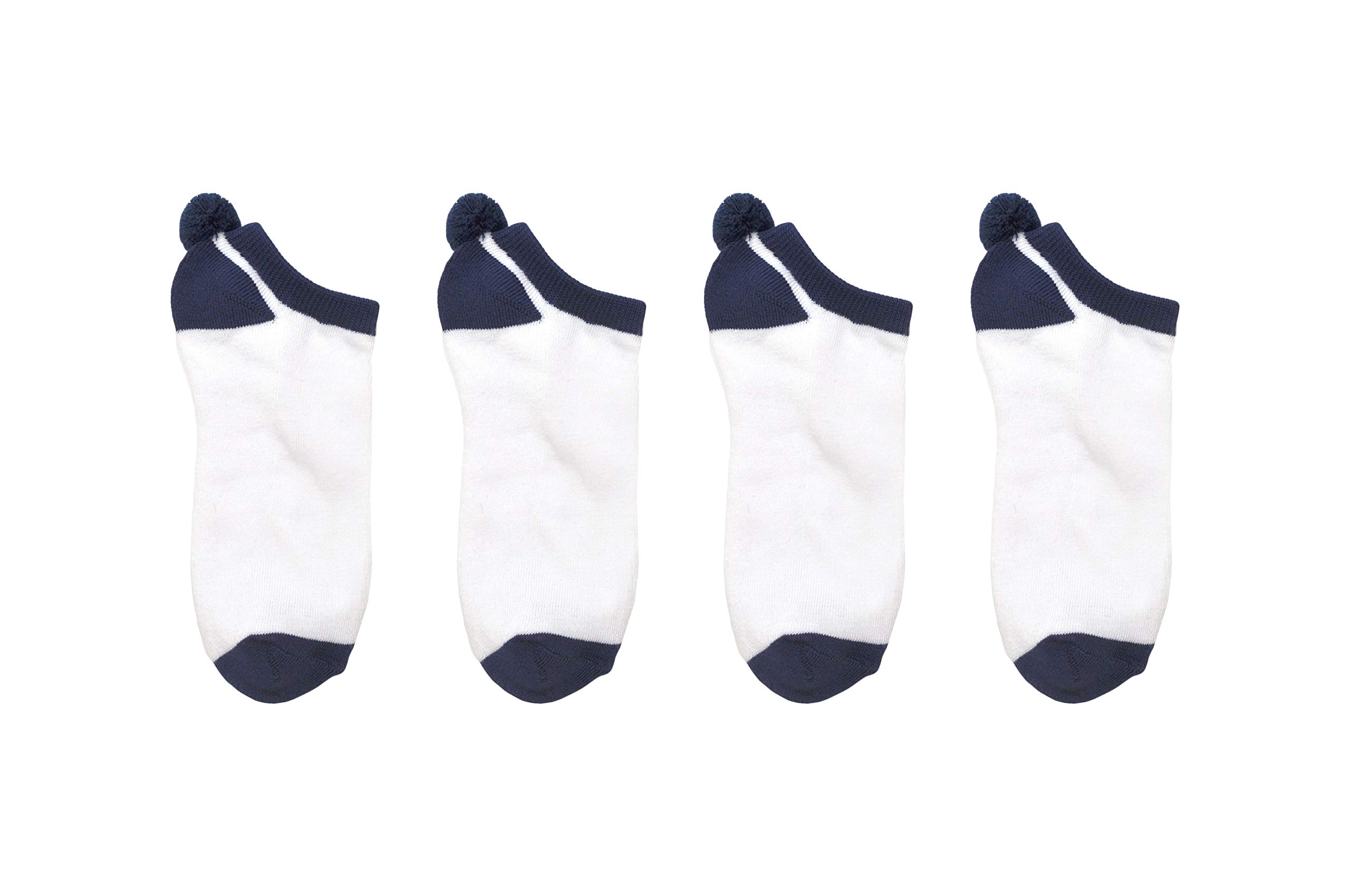 Everything Legwear Sock House Co. Pom Pom Socks (4 Pair) - Team Spirit Athletic Socks - Fits Ladies Shoe Size: 4-10 (Navy)