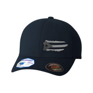 flexfit left side panel puerto rico island map flag a embroidery hats for men & women polyester dark navy small medium