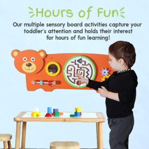 D DAKIN Learning Sensory Wall Toy for Toddlers - Bear Sensory Board Field with Fun Learning Activities - Wall Busy Board Learning Activity Wall Panel Toy for Kids Playroom & Children's Daycare