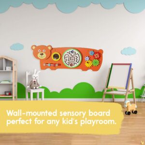 D DAKIN Learning Sensory Wall Toy for Toddlers - Bear Sensory Board Field with Fun Learning Activities - Wall Busy Board Learning Activity Wall Panel Toy for Kids Playroom & Children's Daycare