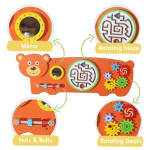 D DAKIN Learning Sensory Wall Toy for Toddlers - Bear Sensory Board Field with Fun Learning Activities - Wall Busy Board Learning Activity Wall Panel Toy for Kids Playroom & Children's Daycare