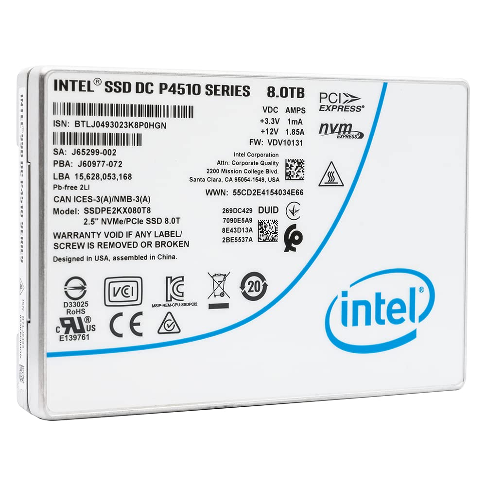 Intel/SSD Intel Corporation SSDPE2KX080T801 DC P4510 Series (8.0TB 2.5in PCIe 3.1 x4 3D2 TLC) Generic Single Pack