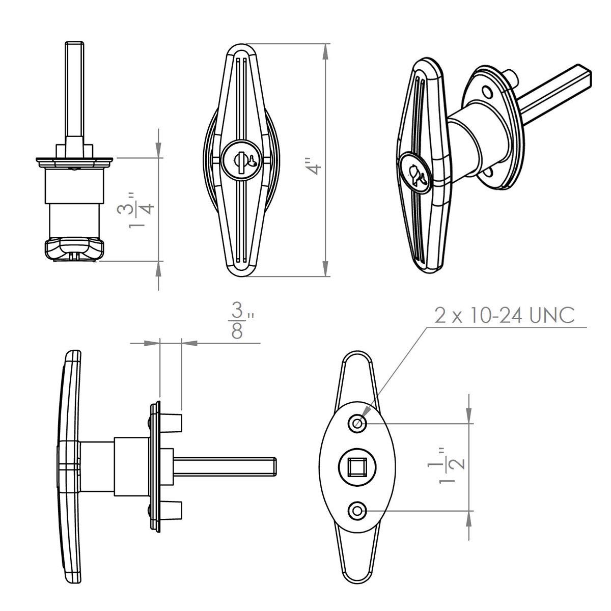 Gordon Glass® Bauer Truck Cap, Topper, Camper Locking T-Handle - T-311 - Clockwise | Keyed with J327 Key | Tonneau Cap Cover Lock T-311 T-Handle for LEER Century Bauer J327 Cylinder Key