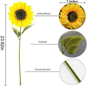 Plobach Artificial Silk Sunflowers 6 Pcs Long Stem Fake Sunflowers Bouquet Large Sunflowers Decor for Home Hotel Office Wedding Party Garden