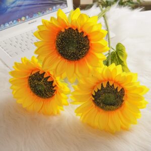 Plobach Artificial Silk Sunflowers 6 Pcs Long Stem Fake Sunflowers Bouquet Large Sunflowers Decor for Home Hotel Office Wedding Party Garden