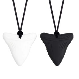 2 pcs sensory chew necklaces - chew necklaces for sensory kids, shark tooth necklace, baby teething child chewing autism adult, yqziyou