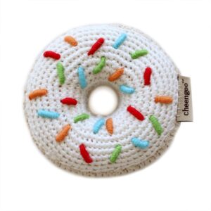 cheengoo organic hand crocheted bamboo rattle - white donut