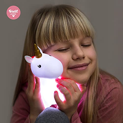 Sweet Ponies (5.4" x 3.7" x 6.7"; 9.2 oz Unicorn Candy LED Light Cute Gifts for Girls, Boys, kids - Battery Operated (1.6 W) Table, Desk & Beside Cute Lamp Both Color Changing & Wraped in Gift Package