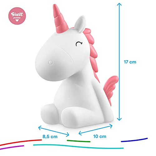 Sweet Ponies (5.4" x 3.7" x 6.7"; 9.2 oz Unicorn Candy LED Light Cute Gifts for Girls, Boys, kids - Battery Operated (1.6 W) Table, Desk & Beside Cute Lamp Both Color Changing & Wraped in Gift Package