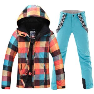 HOTIAN Ski jacket Snowboard Jacket Womens High Windproof Colorful Snow Jacket Pants Set (style-9, L)