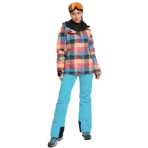 HOTIAN Ski jacket Snowboard Jacket Womens High Windproof Colorful Snow Jacket Pants Set (style-9, L)