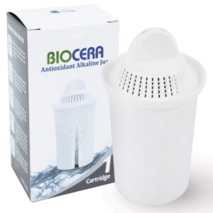 BIO CERA Water Filter Replacement Cartridge for Alkaline Antioxidant Water Ionizer, Activated Carbon Filter Pitcher - Up to PH 9.5 (1 Single Pack)