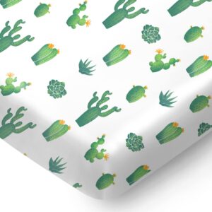 mini crib sheet with cactus pattern - 100% organic cotton pack n play fitted sheet - premium mini pack and play sheets - pickle & pumpkin sheet compatible as graco pack n play sheet & mini crib sheets