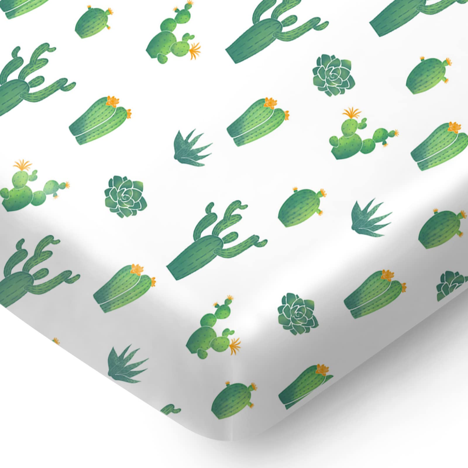 Mini Crib Sheet with Cactus Pattern - 100% Organic Cotton Pack n Play Fitted Sheet - Premium Mini Pack and Play Sheets - Pickle & Pumpkin Sheet Compatible as Graco Pack n Play Sheet & Mini Crib Sheets