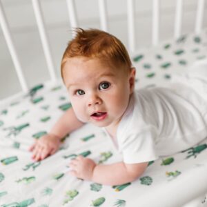 Mini Crib Sheet with Cactus Pattern - 100% Organic Cotton Pack n Play Fitted Sheet - Premium Mini Pack and Play Sheets - Pickle & Pumpkin Sheet Compatible as Graco Pack n Play Sheet & Mini Crib Sheets